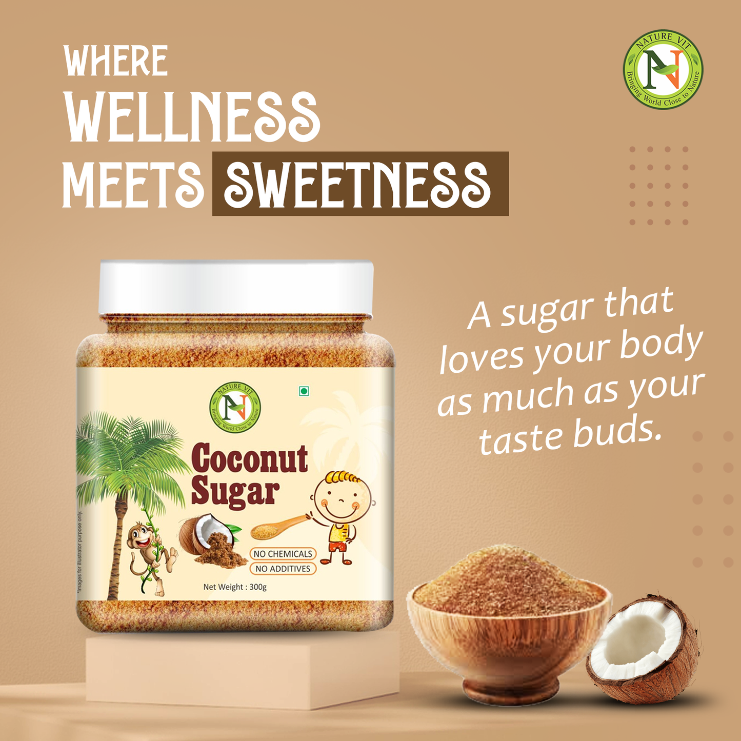 NatureVit Coconut Sugar  – Unrefined, Natural Sweetener, Gluten-Free