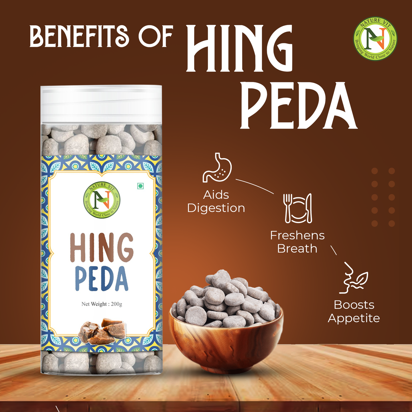 NatureVit Hing Peda - Heeng Digestive Peda Mouth Freshener with Asafoetida & Spices – Sweet-Salty Pachak Delight for After Meals