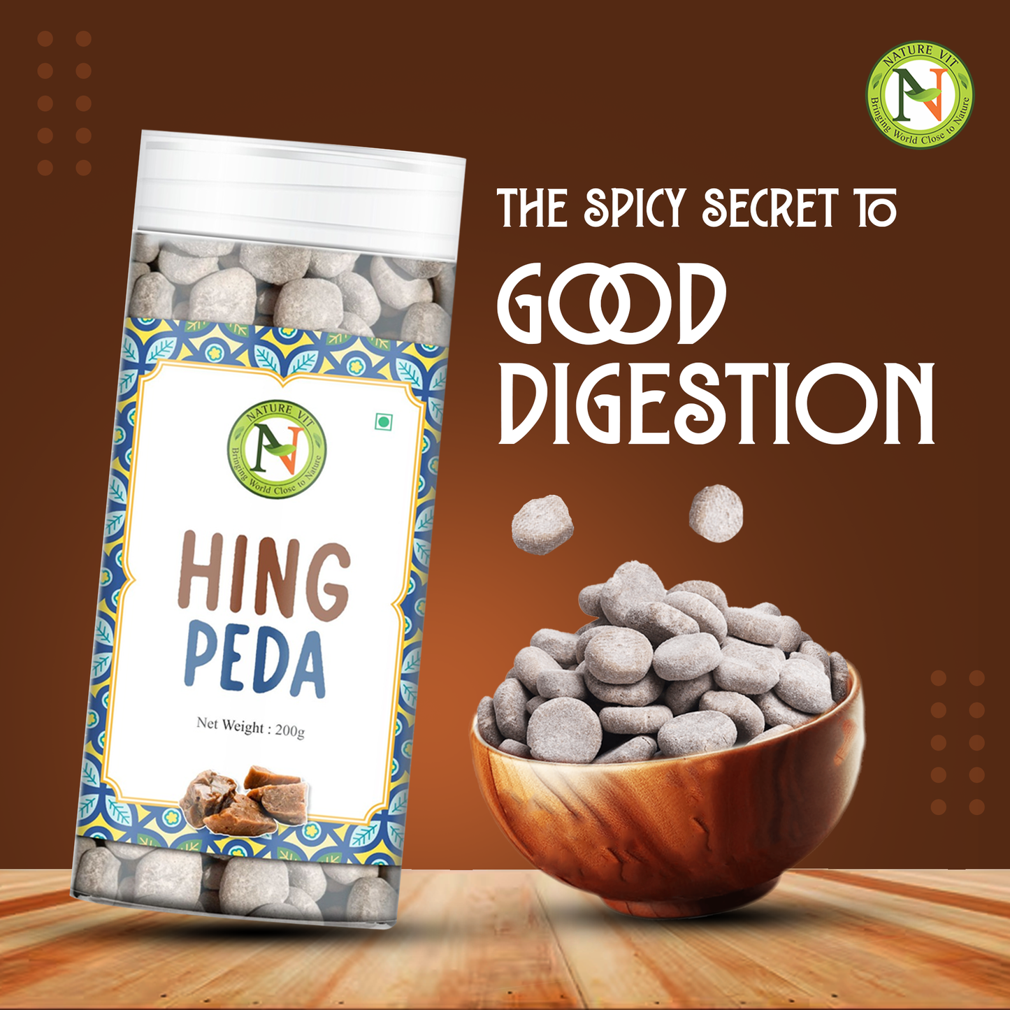 NatureVit Hing Peda - Heeng Digestive Peda Mouth Freshener with Asafoetida & Spices – Sweet-Salty Pachak Delight for After Meals