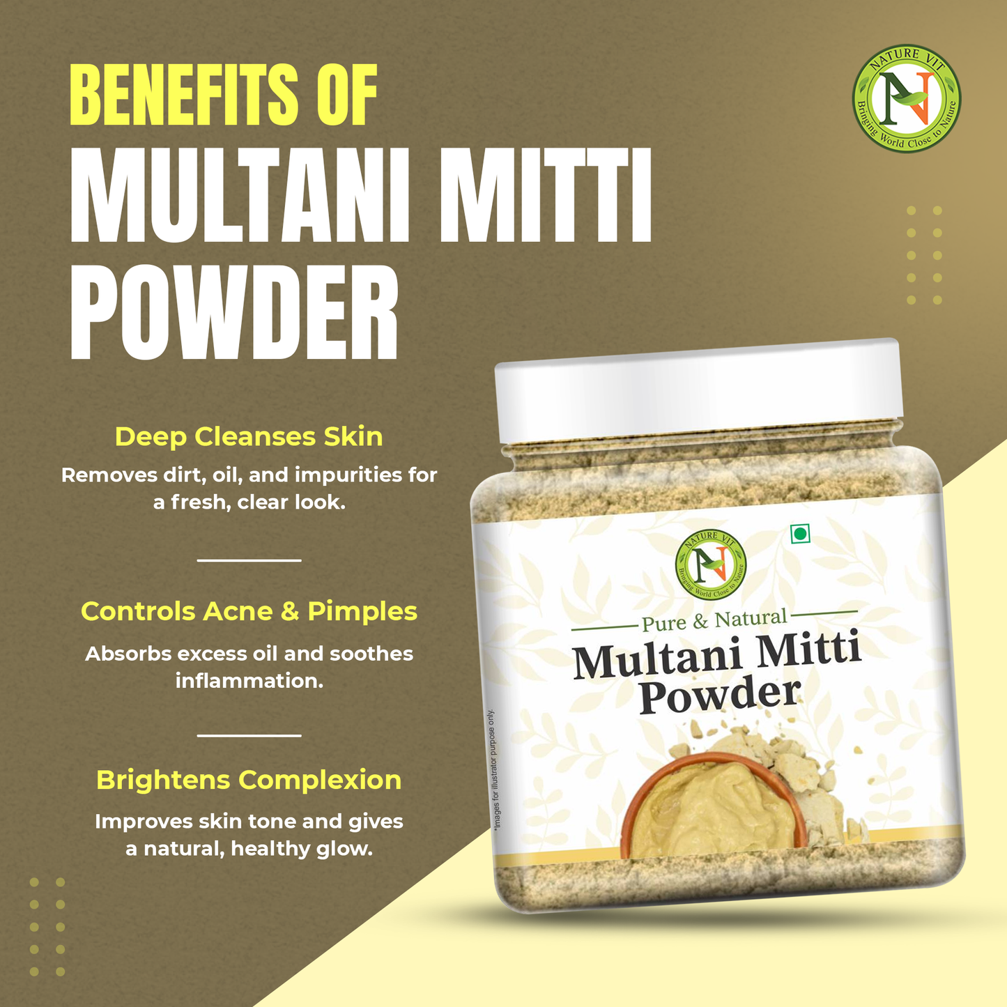 NatureVit Multani Mitti Powder For Face | Skin And Hair | Fuller's Earth | Bentonite Clay | 100% Pure & Naturally | Skin Face Clays