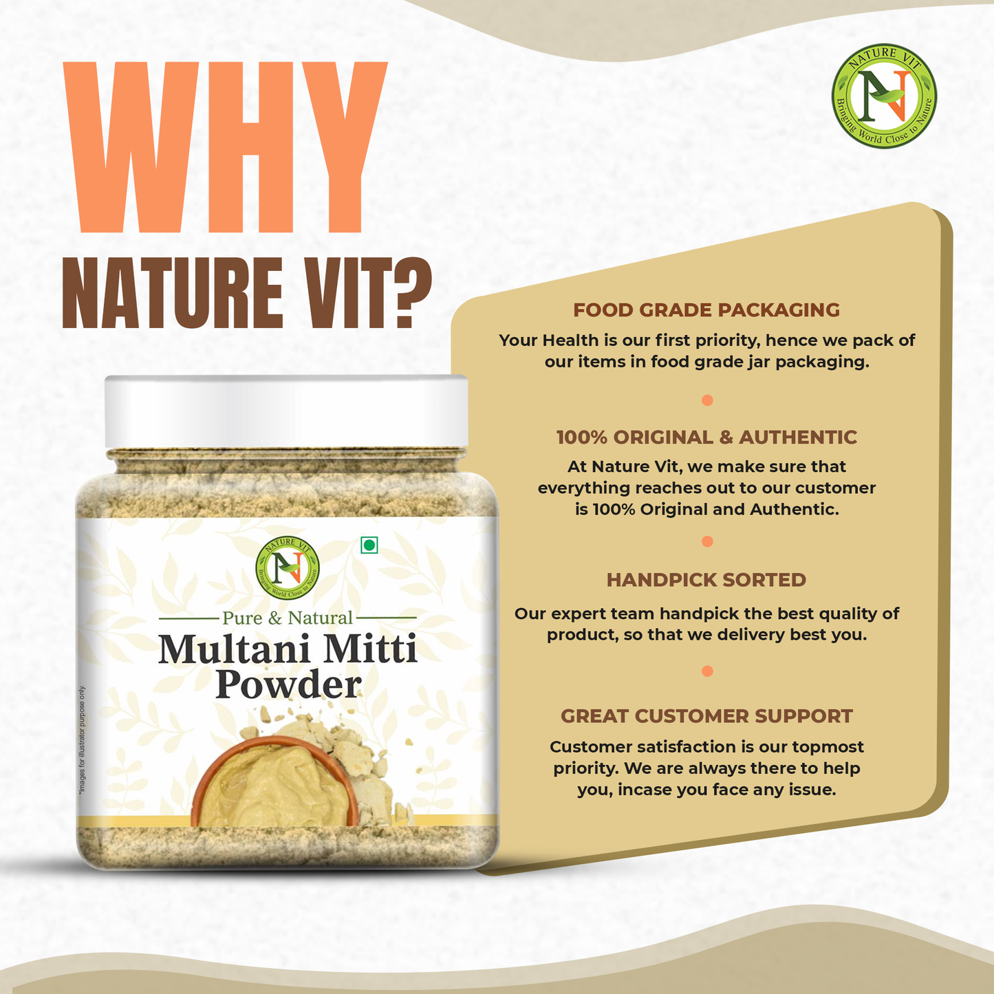 NatureVit Multani Mitti Powder For Face | Skin And Hair | Fuller's Earth | Bentonite Clay | 100% Pure & Naturally | Skin Face Clays