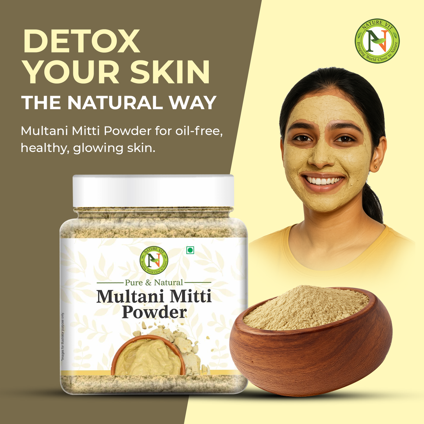 NatureVit Multani Mitti Powder For Face | Skin And Hair | Fuller's Earth | Bentonite Clay | 100% Pure & Naturally | Skin Face Clays