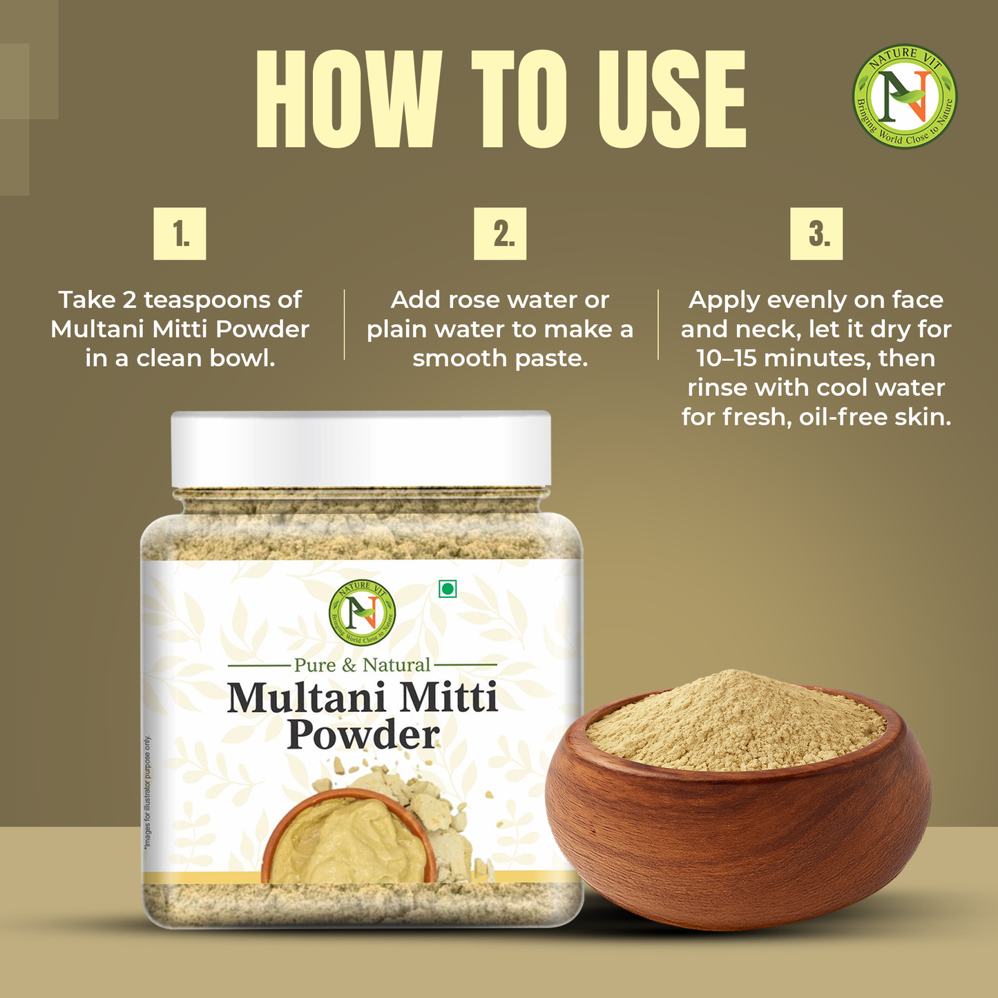 NatureVit Multani Mitti Powder For Face | Skin And Hair | Fuller's Earth | Bentonite Clay | 100% Pure & Naturally | Skin Face Clays