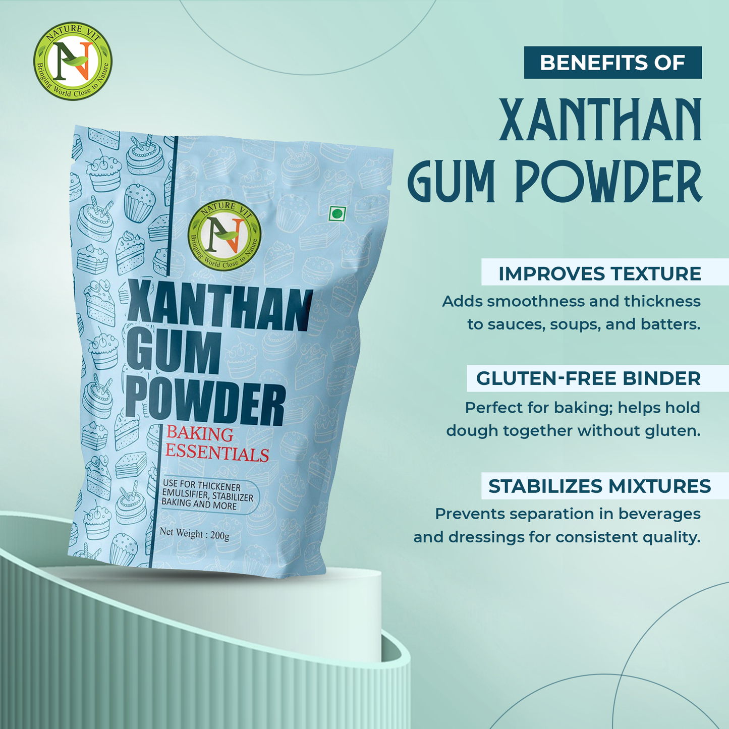 NatureVit Xanthan Gum Powder | Food-Grade Stabilizer & Thickener | Ideal for Gluten-Free Baking, Sauces & Dressings