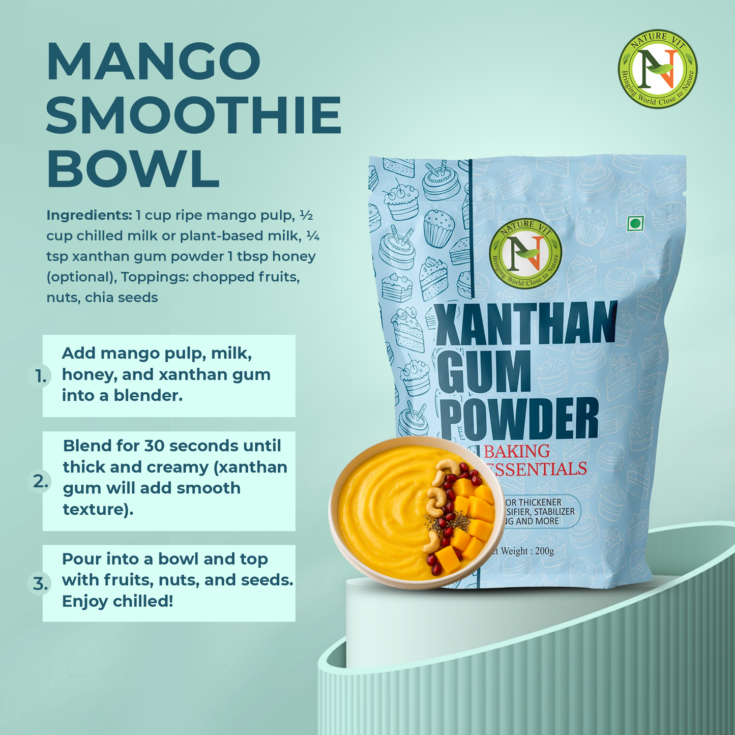 NatureVit Xanthan Gum Powder | Food-Grade Stabilizer & Thickener | Ideal for Gluten-Free Baking, Sauces & Dressings