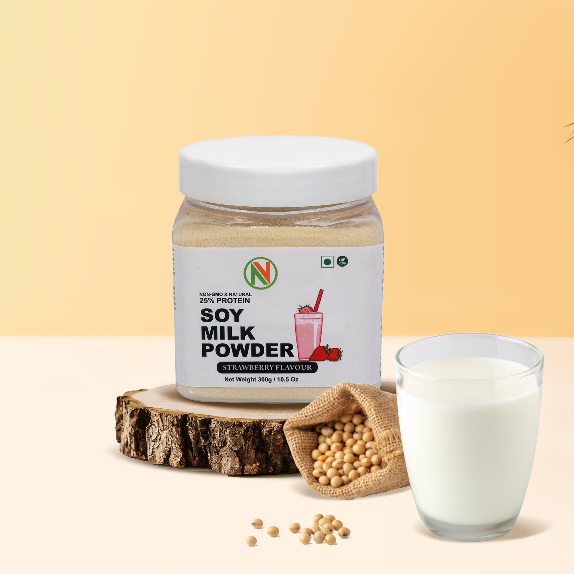 NatureVit Soya Milk Powder [Strawberry Flavour] [Vegan, Non-GMO & 25% Protein]