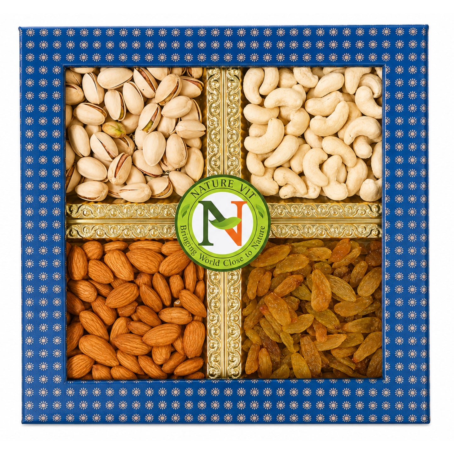 NatureVit Dry Fruits Combo Gift Pack, 400g (Cashew, Almond, Pistachios, And Raisins) - Healthy Gift Hamper Every Occasion, Diwali Gift Pack Family, Corporate Office Gifts Combo, Deepawali Pack