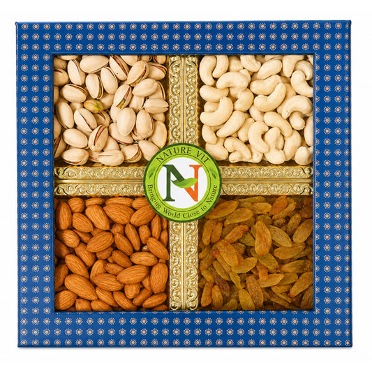 NatureVit Dry Fruits Combo Gift Pack, 400g (Cashew, Almond, Pistachios, And Raisins) - Healthy Gift Hamper Every Occasion, Diwali Gift Pack Family, Corporate Office Gifts Combo, Deepawali Pack