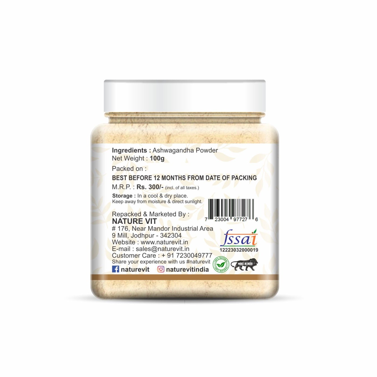 NatureVit Ashwagandha Powder –  Pure Herbal Supplement for Vitality & Stress Relief