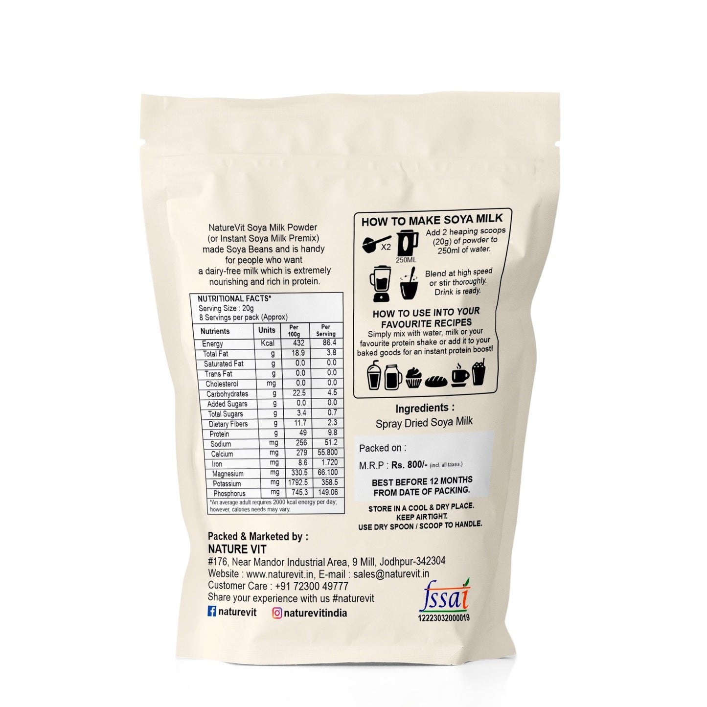NatureVit Soya Milk Powder [Vegan, Non-GMO & 49% Protein]