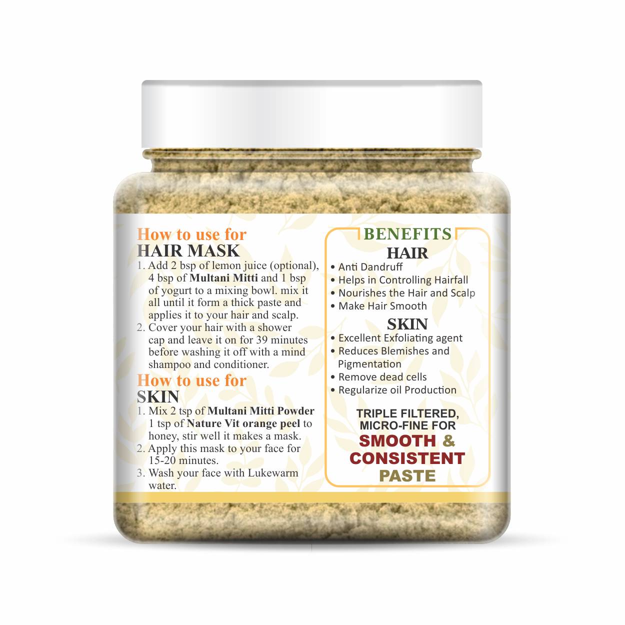NatureVit Multani Mitti Powder For Face | Skin And Hair | Fuller's Earth | Bentonite Clay | 100% Pure & Naturally | Skin Face Clays