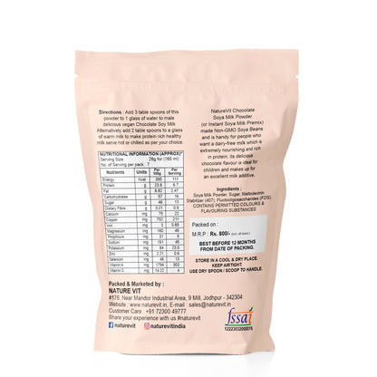 NatureVit Chocolate Soya Milk Powder  – Vegan, Non-GMO, 25% Protein