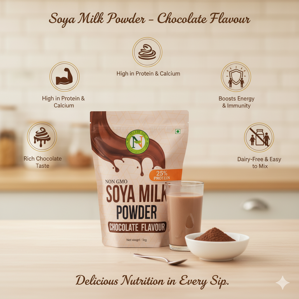 NatureVit Chocolate Soya Milk Powder  – Vegan, Non-GMO, 25% Protein